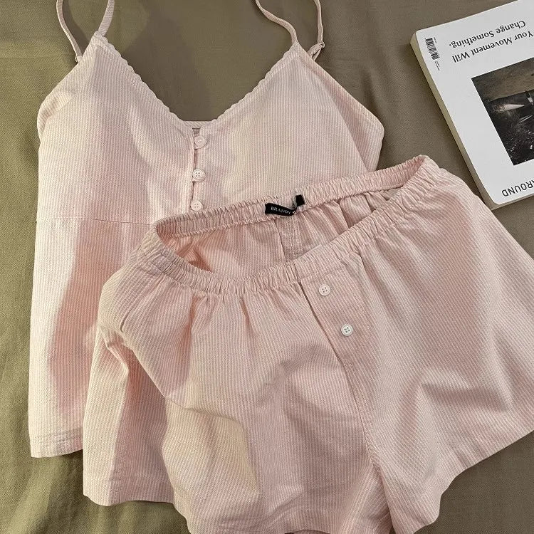 2025 New Cotton Sleepwear Women's Summer Short Sleeved Shorts Cute Women's Home Clothing Set Женская Пижама