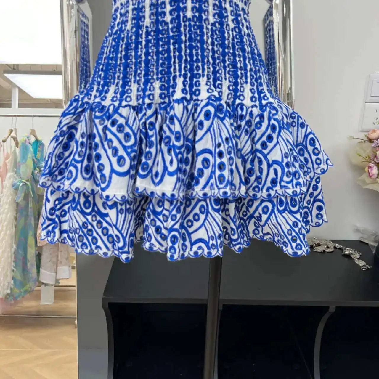 Luxury Embroidery Print Short Dresses Women 2025 Summer Holiday Stretchy Corset Bustier Ruffle Cake Dress Elegant Party Vestidos