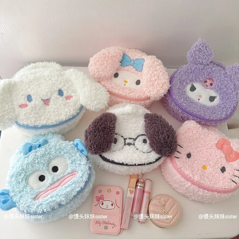 Large Capacity Cosmetics Storage Bag Kuromi My Melody Hello Kitty Cartoon Plush Bag Makeup Bag Travel Storage Bag Gifts Girl