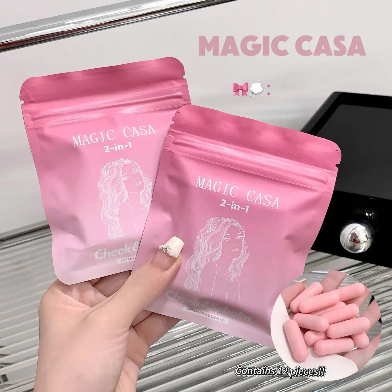 12-Color Pink Lip and Cheek Dual-Use Capsule Lipstick Set Long-Lasting, Color-Retaining, Waterproof  makeup