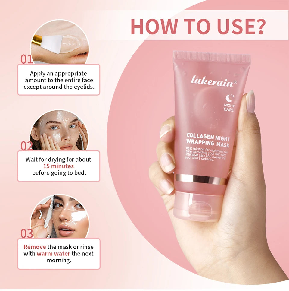 Collagen Peel Off Facial Mask Overnight Wrapping Pack Elasticity Hydration Care Reduces Sagging Dullness Hydrolyzed Collagen For