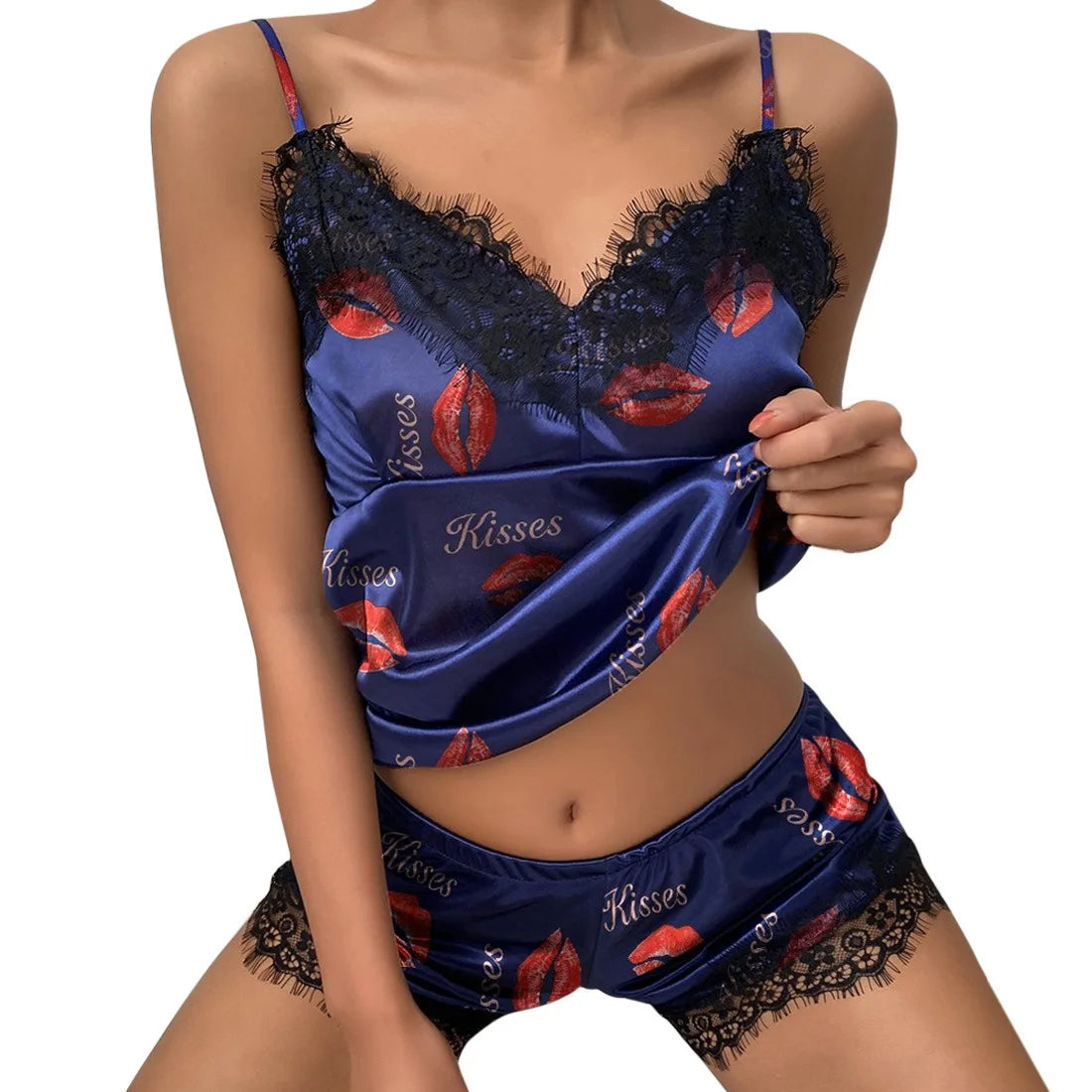 Summer Sexy Seamless Lingerie Women Lace Bowknot Plus Size Sleeveless Sleepwear Sets Pajamas Set Hot Erotic Crop Top Underwear