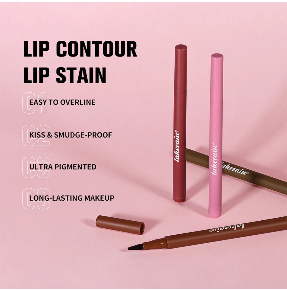 Long-lasting Lip Contour Lip Stain 2 In 1 Smudge-proof Lip Liner Pencil Ultra Pigmented Dual-Sided Design Non-Stick Cup Makeup