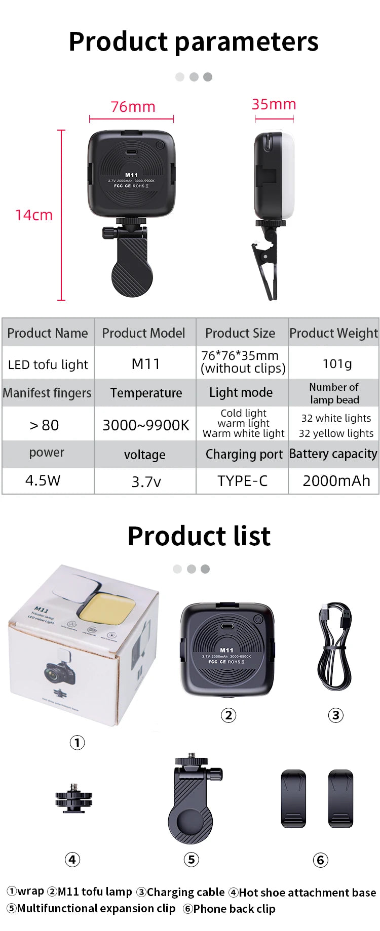 Selfie Light LED Video Camera Light Portable Clip on Light Panel for Camera Phone 3000-9900k For Makeup Video Fill Lights
