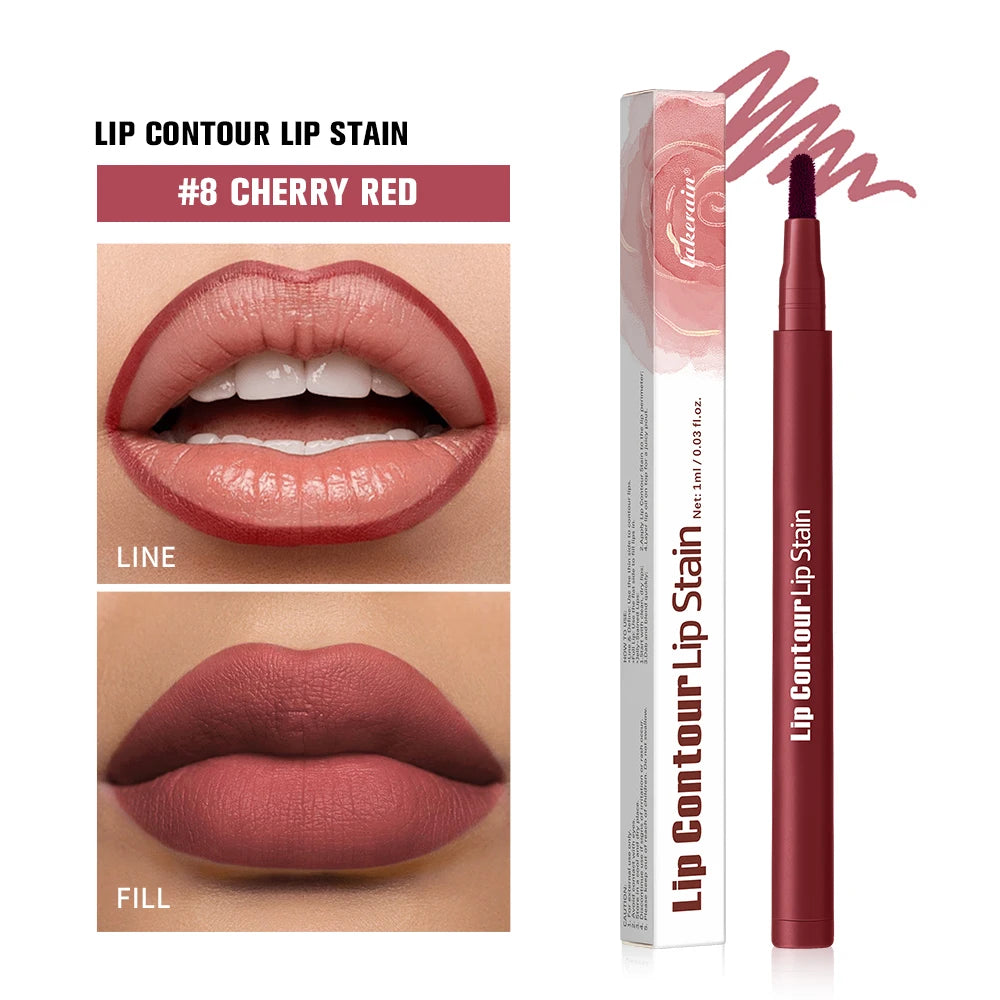 Long-lasting Lip Contour Lip Stain 2 In 1 Smudge-proof Lip Liner Pencil Ultra Pigmented Dual-Sided Design Non-Stick Cup Makeup