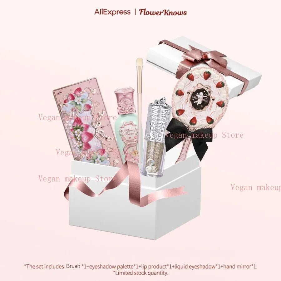 Flower Knows Makeup Set Eye Shadow Lipstick Swan Liquid Eyeshadow Hand Mirrors Hairpin Brush Gift Box For Girlfriend
