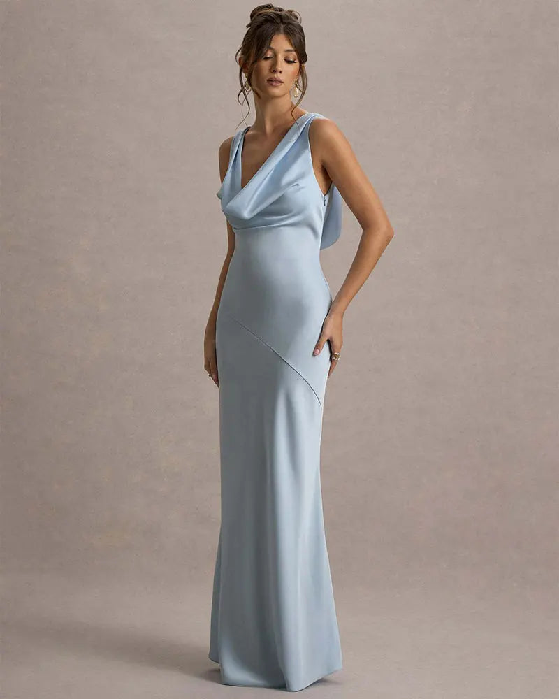GACVGA Satin Elegant Maxi Evening Dress Women Sleeveless Slim Robe Gowns Sexy Bodycon Club Party Long Dresses Vestido